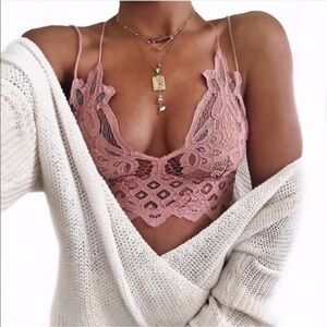 Bohemian Mauve Pink Lace Bralette S M L